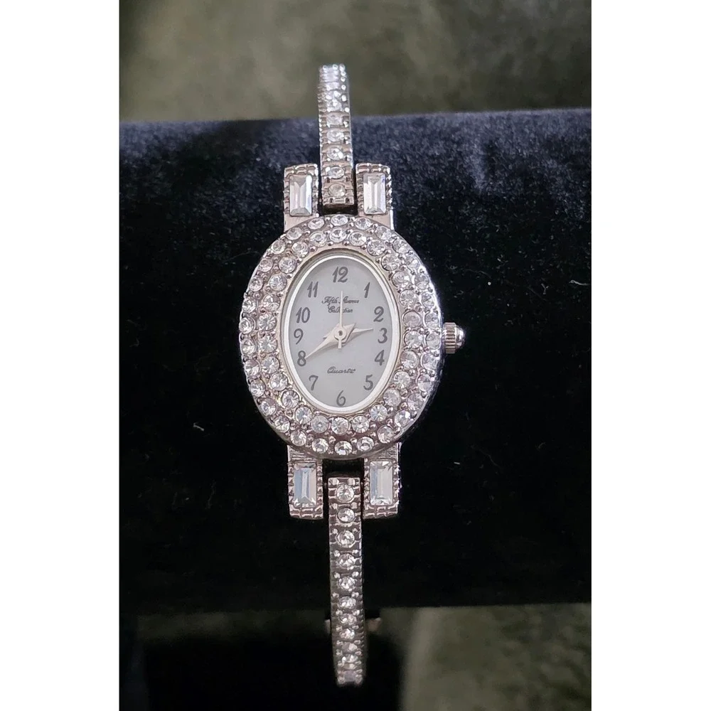 Fifth Avenue Collection Silver Tone Crystal Oval Face Cocktail Watch Japan Movt